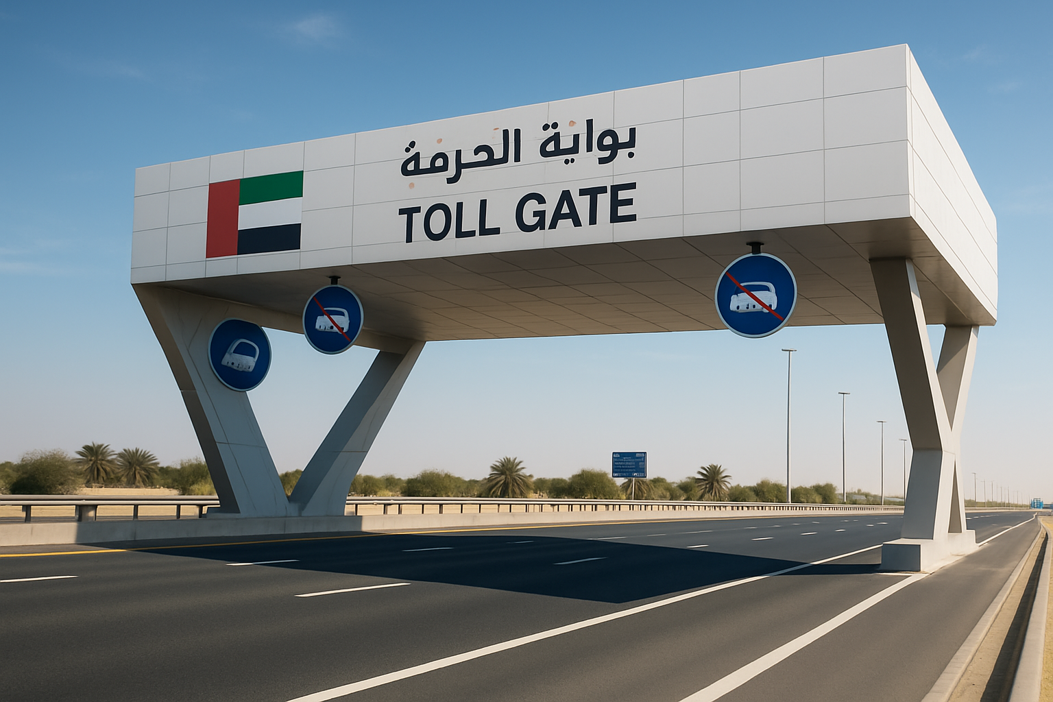 Modern toll gate on a UAE highway