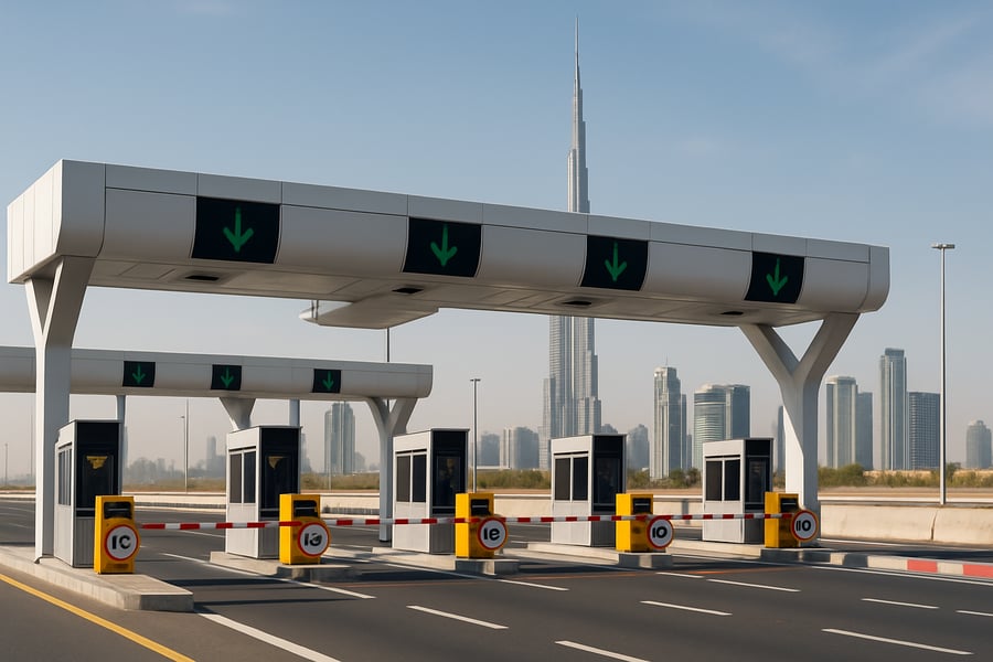 Modern toll gate system on a Dubai highway Modern toll gate system on a Dubai highway